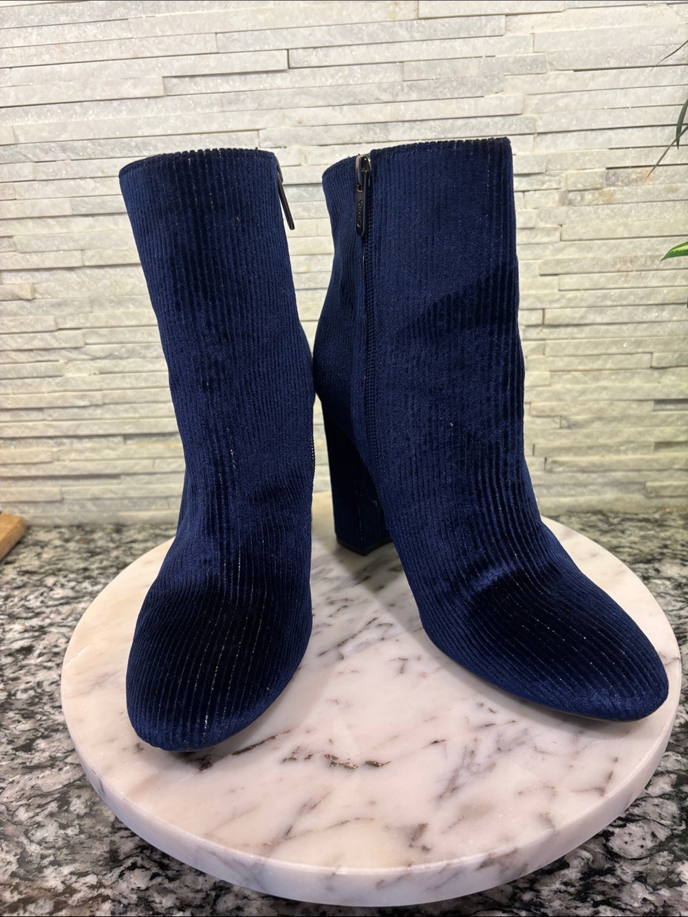 Women's Sam Edelman Circus Navy Blue Velvet Block Heel Ankle Boots